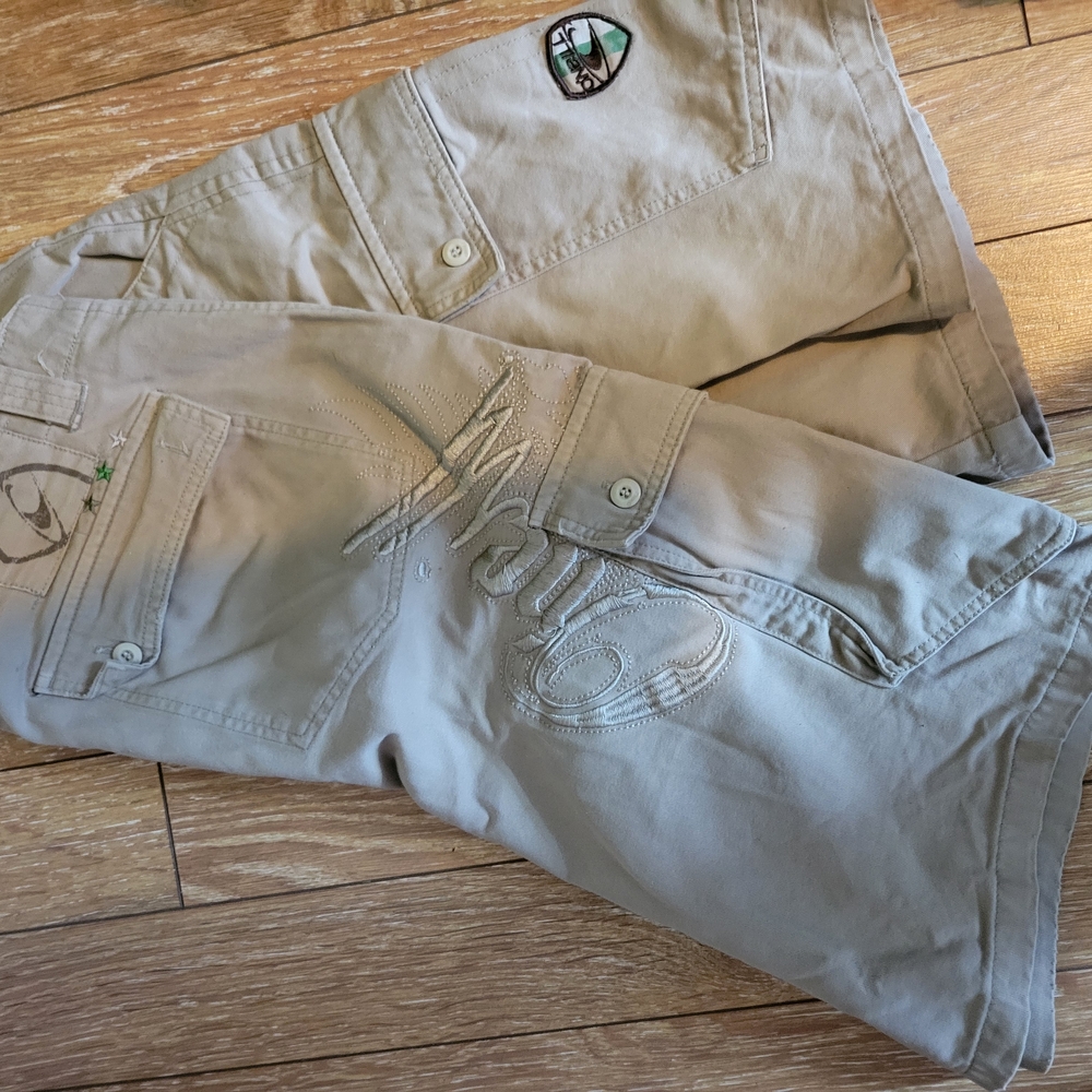 O'neill Beige Embroidered Cargo Shorts Sz 34